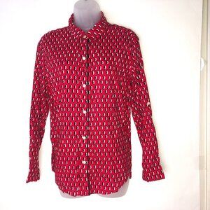 Victoria's‎ Secret Pajama Top Red with Black & White Penguins M/M